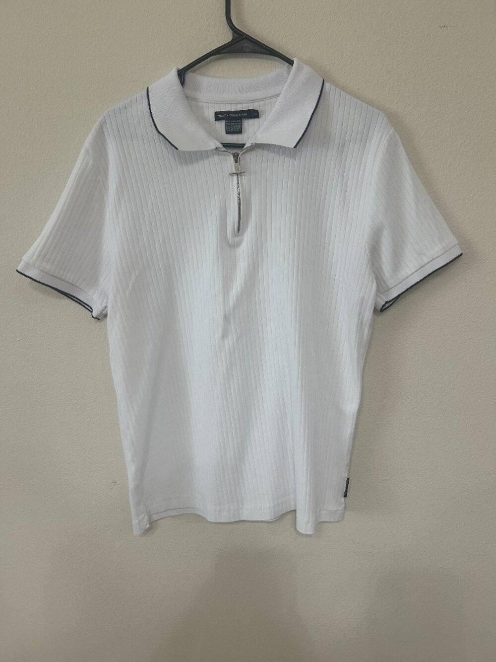 French Connection White Ribbed Zip Polo